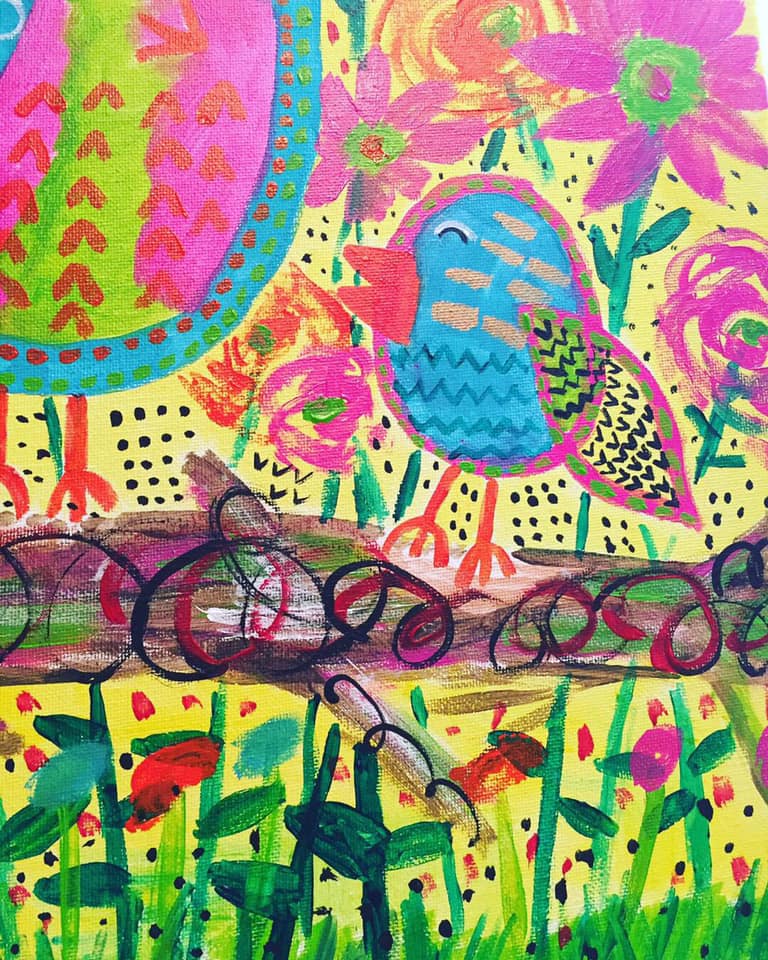 Photo close up of "Homeschool" Acrylics on 16" x 20" canvas artwork